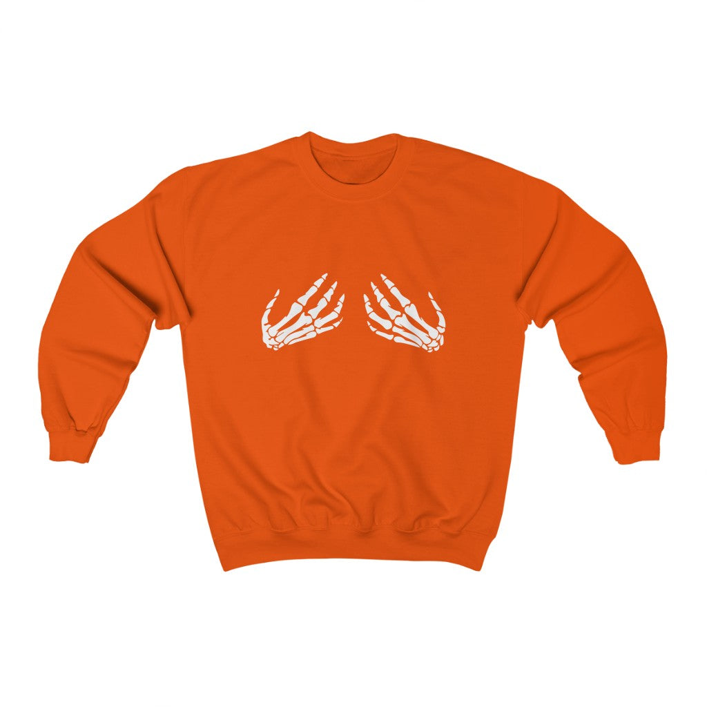 Halloween Sweatshirt Skeleton Boobs Women's Sweatshirt, halloween sweatshirt women's, Skeleton Hands Sweatshirt Funny