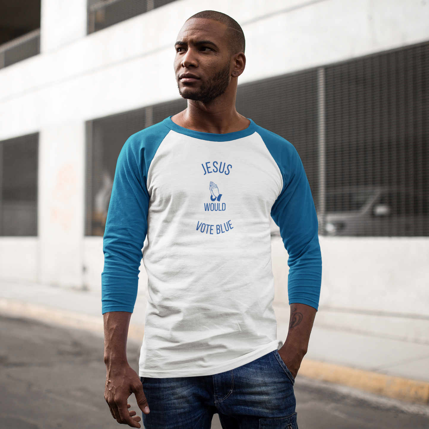 Jesus Would Vote Blue - Unisex Baseball Tee 3/4 Sleeve